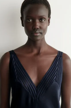 OPEN-STITCH SATIN SLIP DRESS