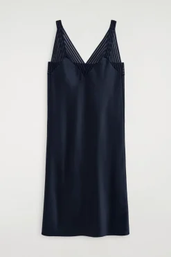 OPEN-STITCH SATIN SLIP DRESS