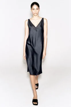 OPEN-STITCH SATIN SLIP DRESS