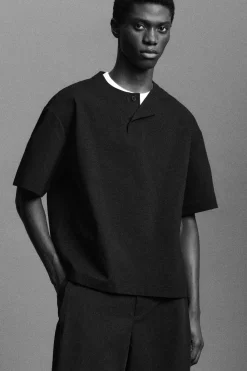 OVERSIZED COTTON-JERSEY HENLEY T-SHIRT