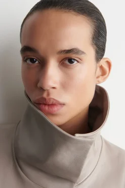 OVERSIZED LEATHER MOCK-NECK BOMBER JACKET