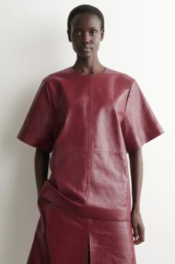PANELLED TEXTURED-LEATHER T-SHIRT