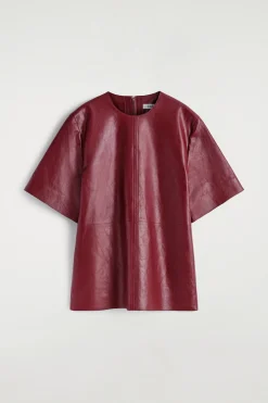 PANELLED TEXTURED-LEATHER T-SHIRT