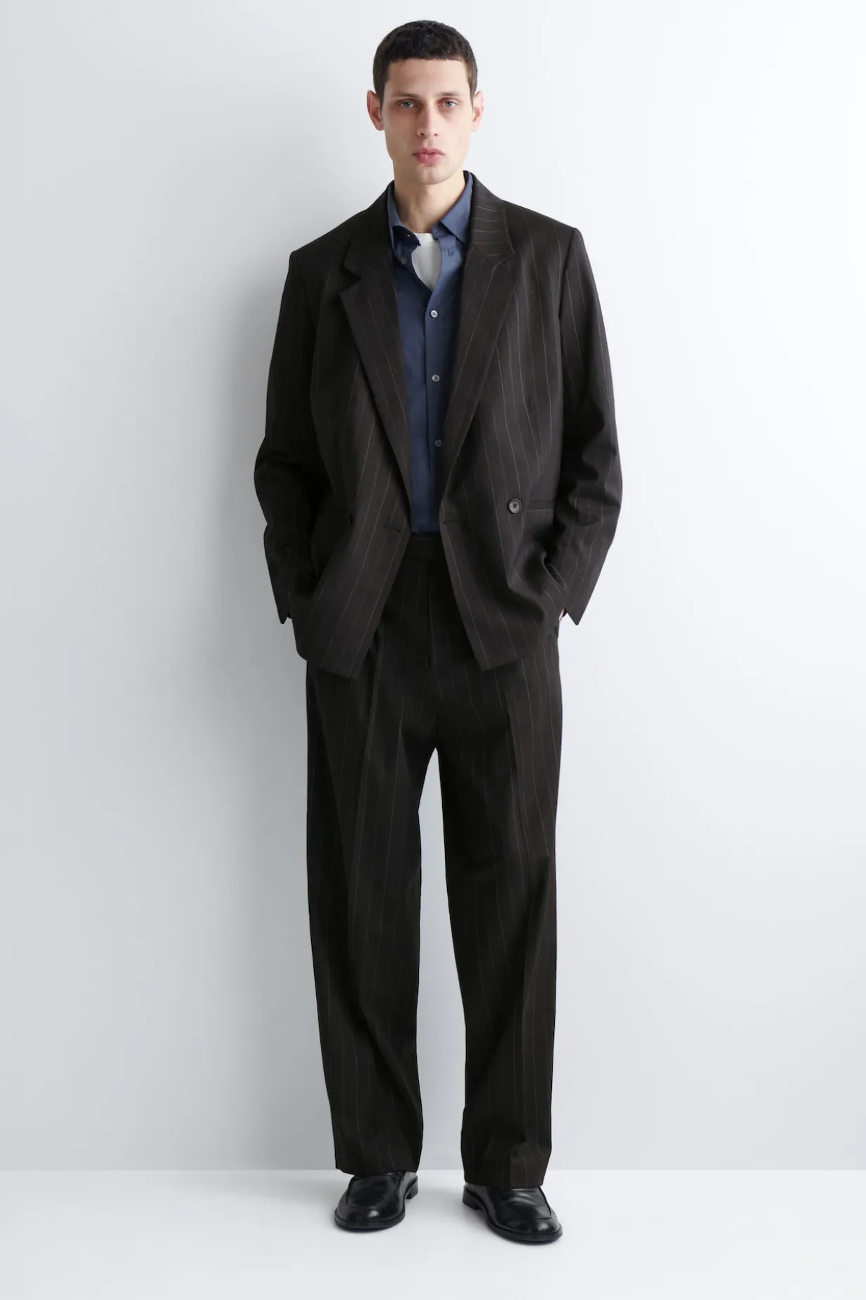 PINSTRIPED DOUBLE-BREASTED BLAZER