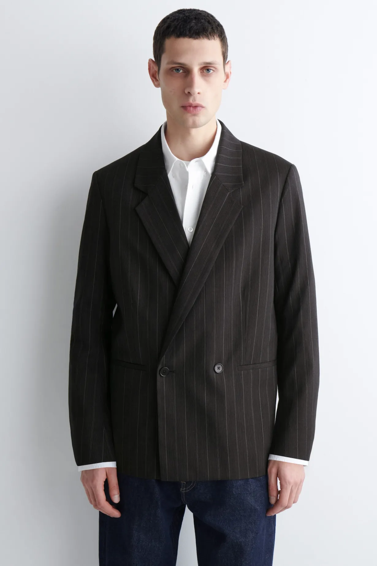 PINSTRIPED DOUBLE-BREASTED BLAZER
