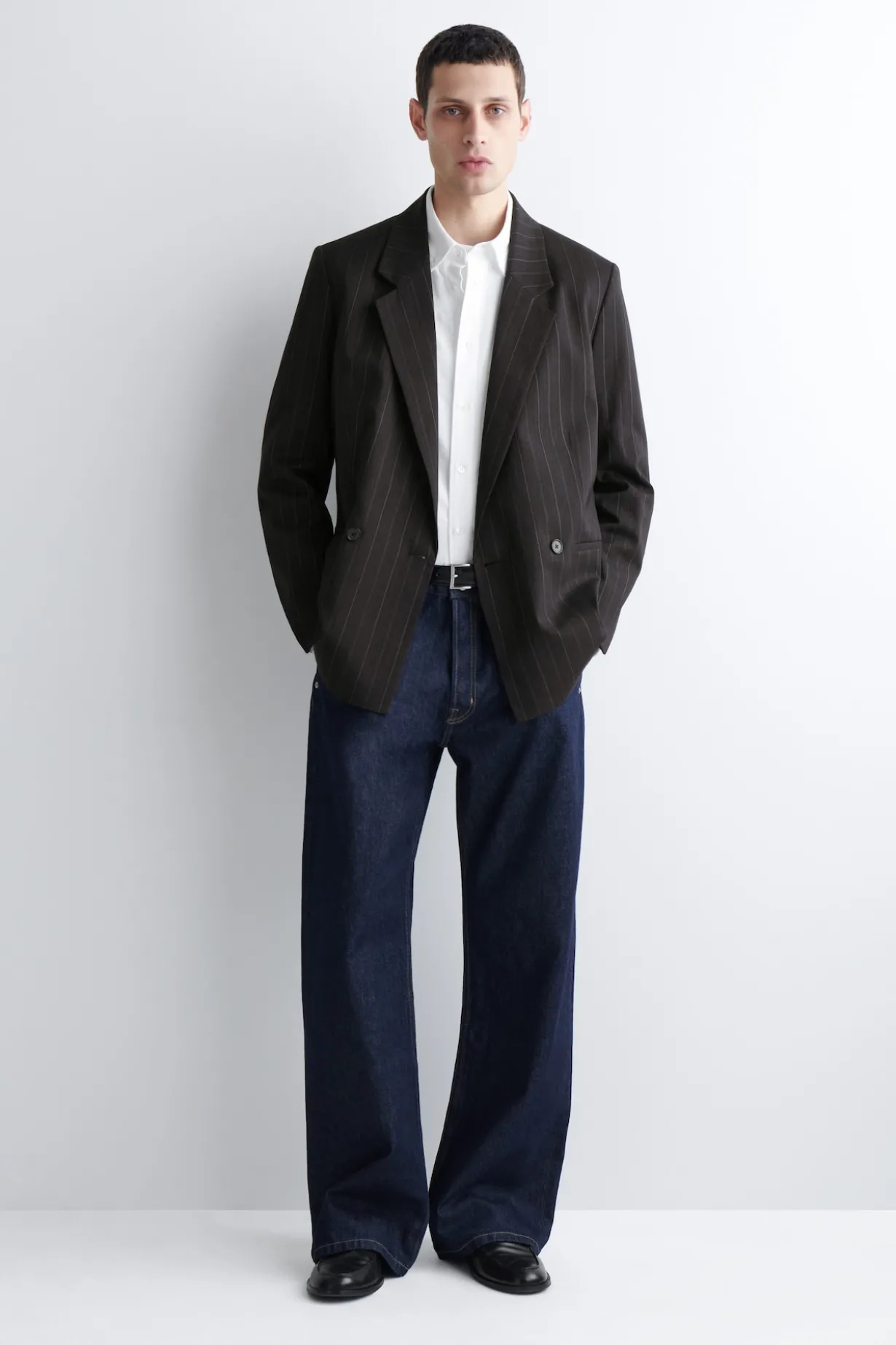 PINSTRIPED DOUBLE-BREASTED BLAZER