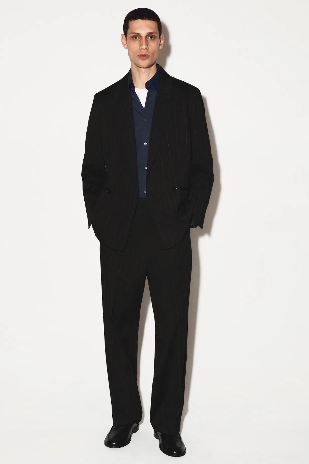 PINSTRIPED DOUBLE-BREASTED BLAZER
