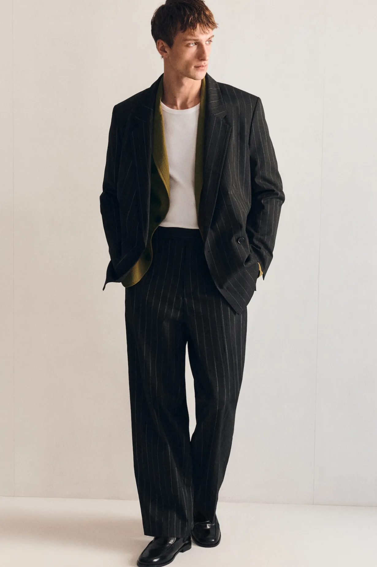 PINSTRIPED RELAXED-FIT WIDE-LEG PANTS