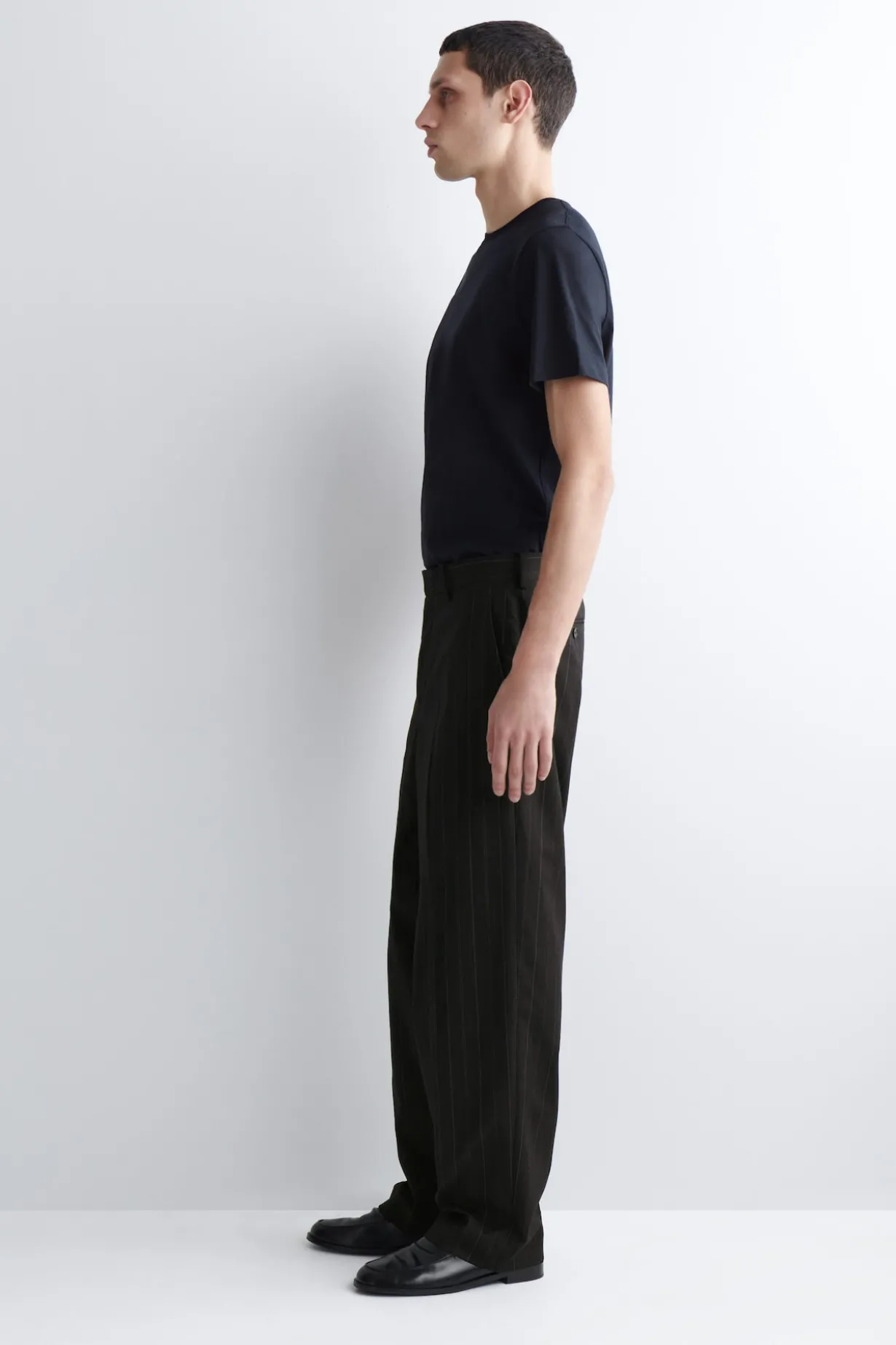 PINSTRIPED RELAXED-FIT WIDE-LEG PANTS