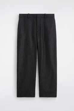 PINSTRIPED WOOL RELAXED-FIT TAPERED PANTS