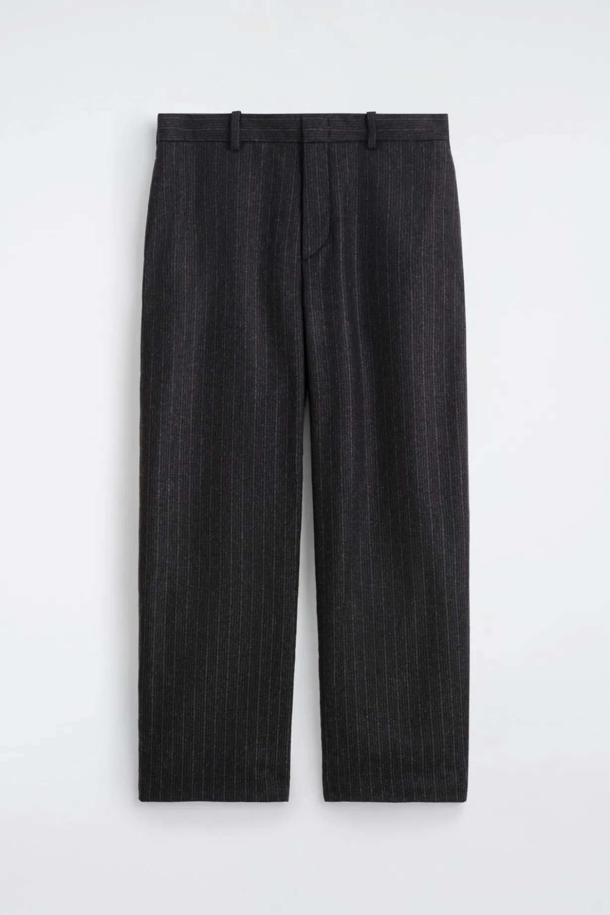 PINSTRIPED WOOL RELAXED-FIT TAPERED PANTS