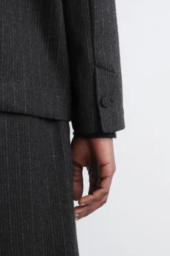 PINSTRIPED WOOL WRAP BLAZER