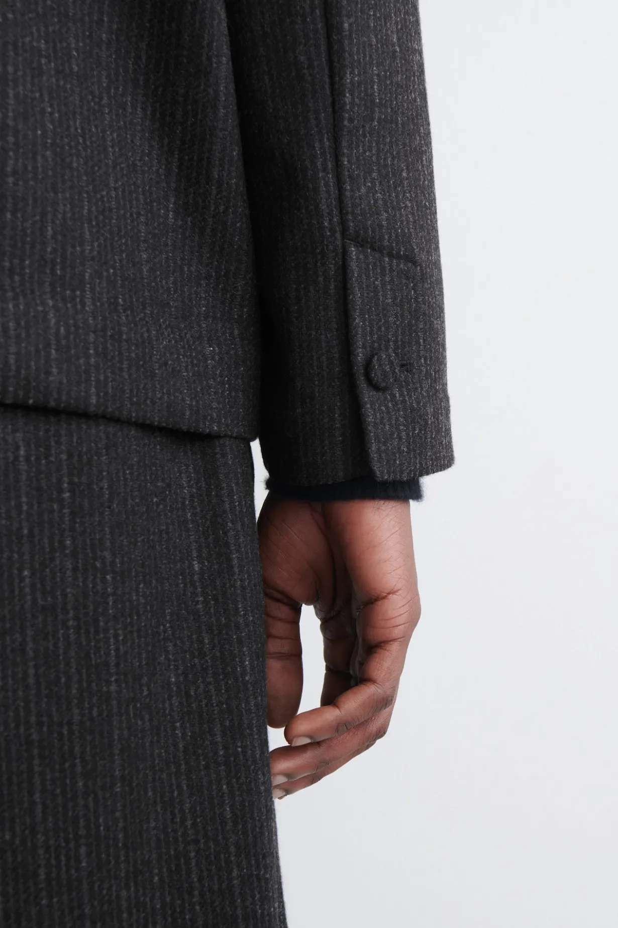 PINSTRIPED WOOL WRAP BLAZER