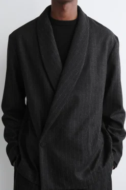 PINSTRIPED WOOL WRAP BLAZER