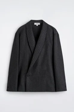 PINSTRIPED WOOL WRAP BLAZER