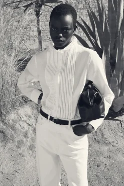 PINTUCKED COTTON BLOUSE