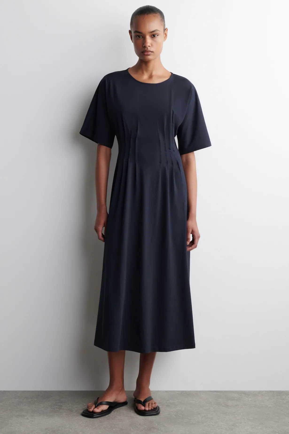 PINTUCKED COTTON MINI DRESS