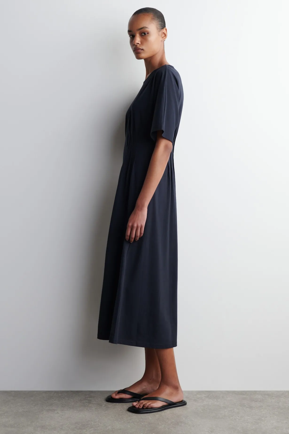 PINTUCKED COTTON MINI DRESS