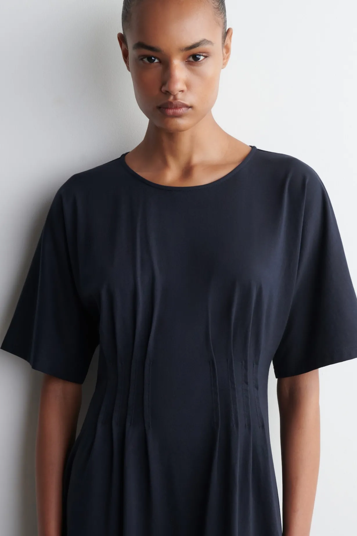 PINTUCKED COTTON MINI DRESS