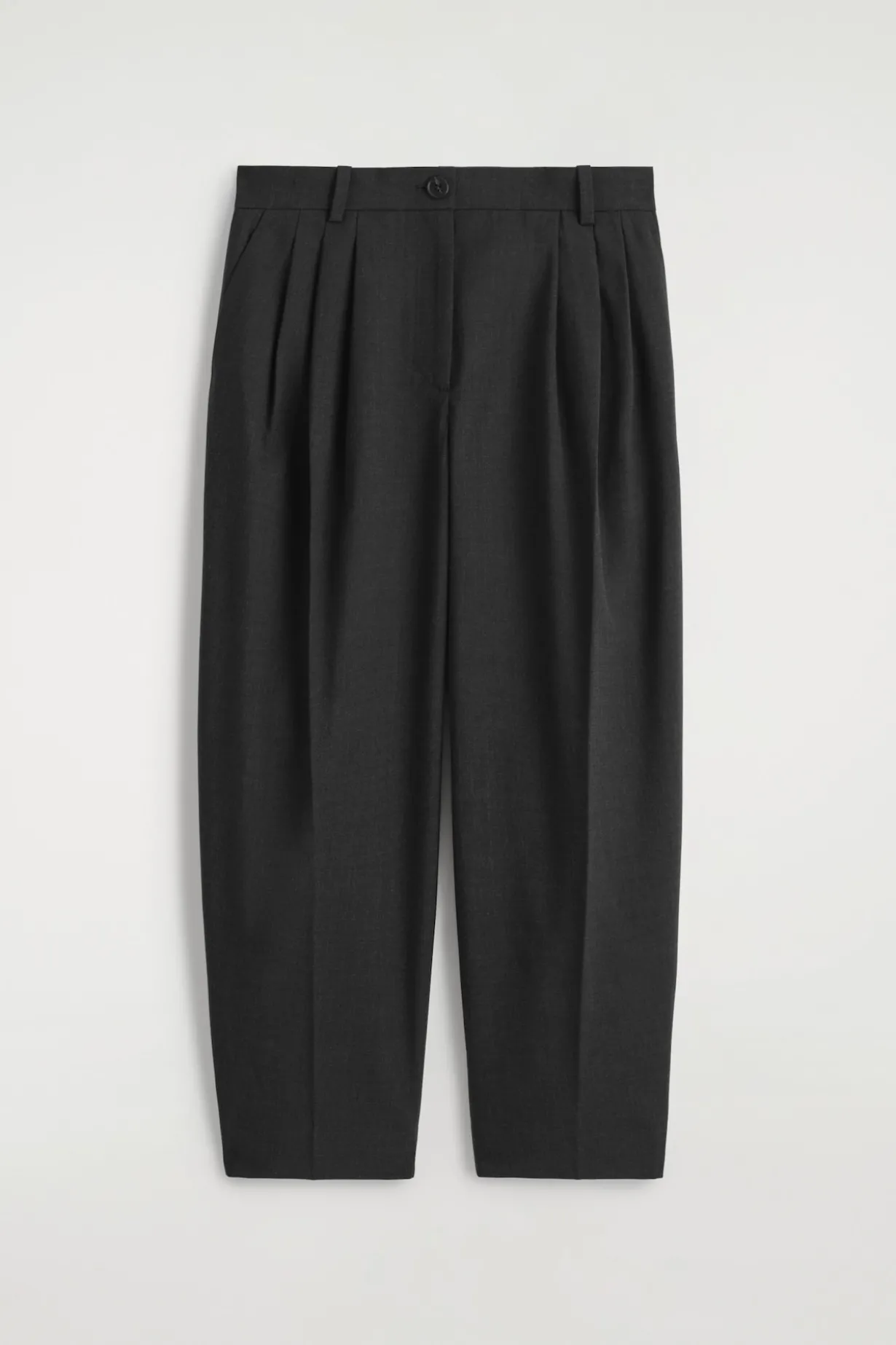 PLEATED BARREL-LEG WOOL PANTS