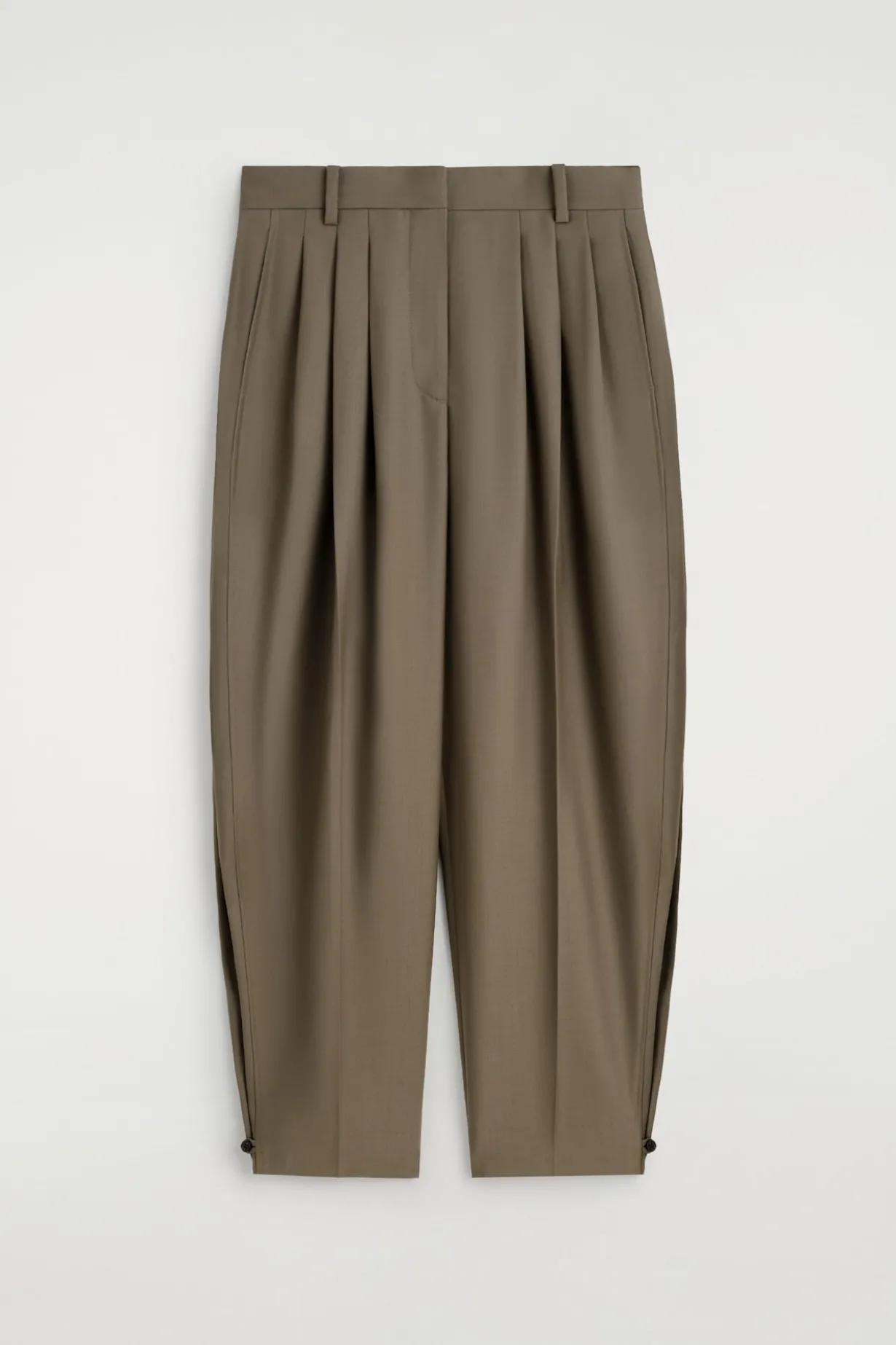 PLEATED BARREL-LEG WOOL PANTS