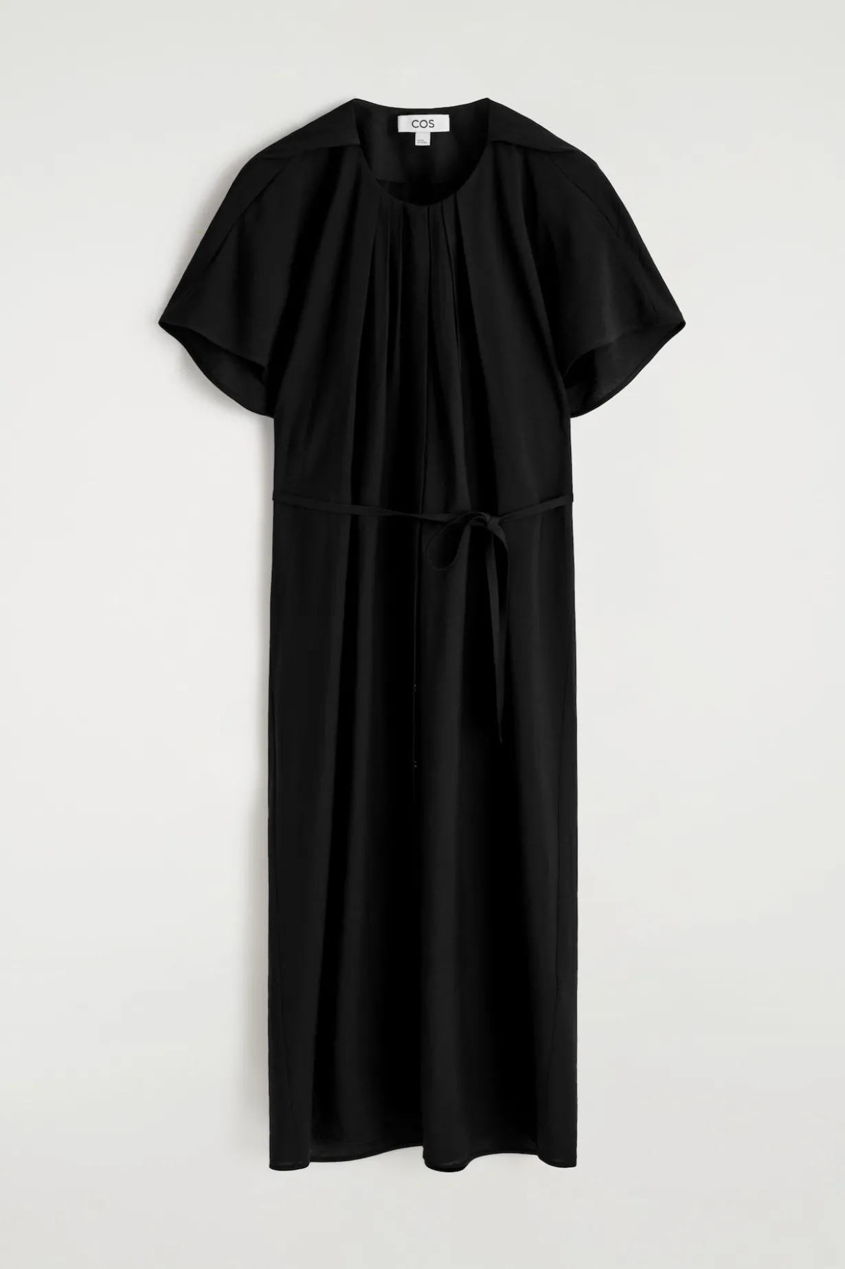 PLEATED BELTED MIDI DRESS