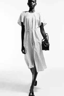 PLEATED BELTED MIDI DRESS