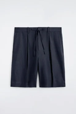 PLEATED LINEN DRAWSTRING SHORTS