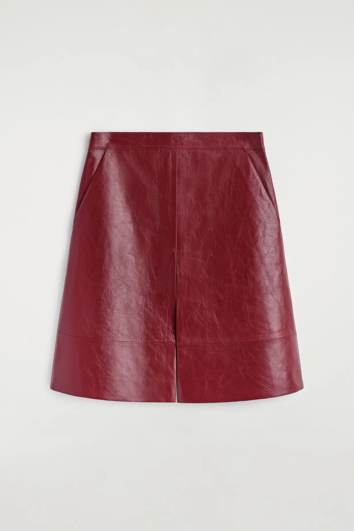 PLEATED TEXTURED-LEATHER MIDI SKIRT