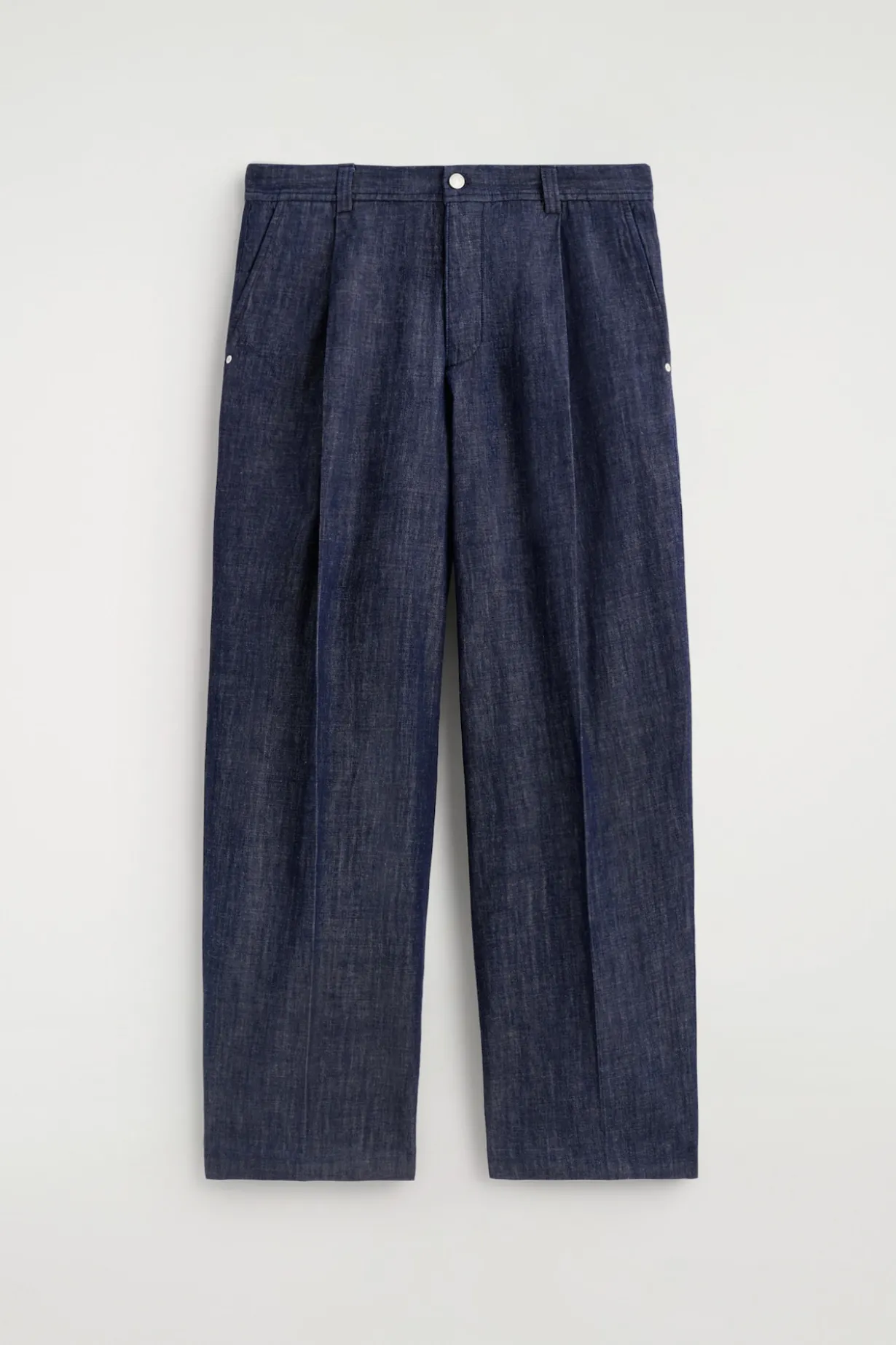 PLEATED WIDE-LEG DENIM PANTS