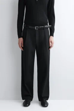 PLEATED WIDE-LEG DENIM PANTS