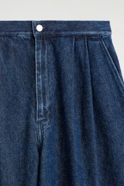 PLEATED WIDE-LEG DENIM PANTS
