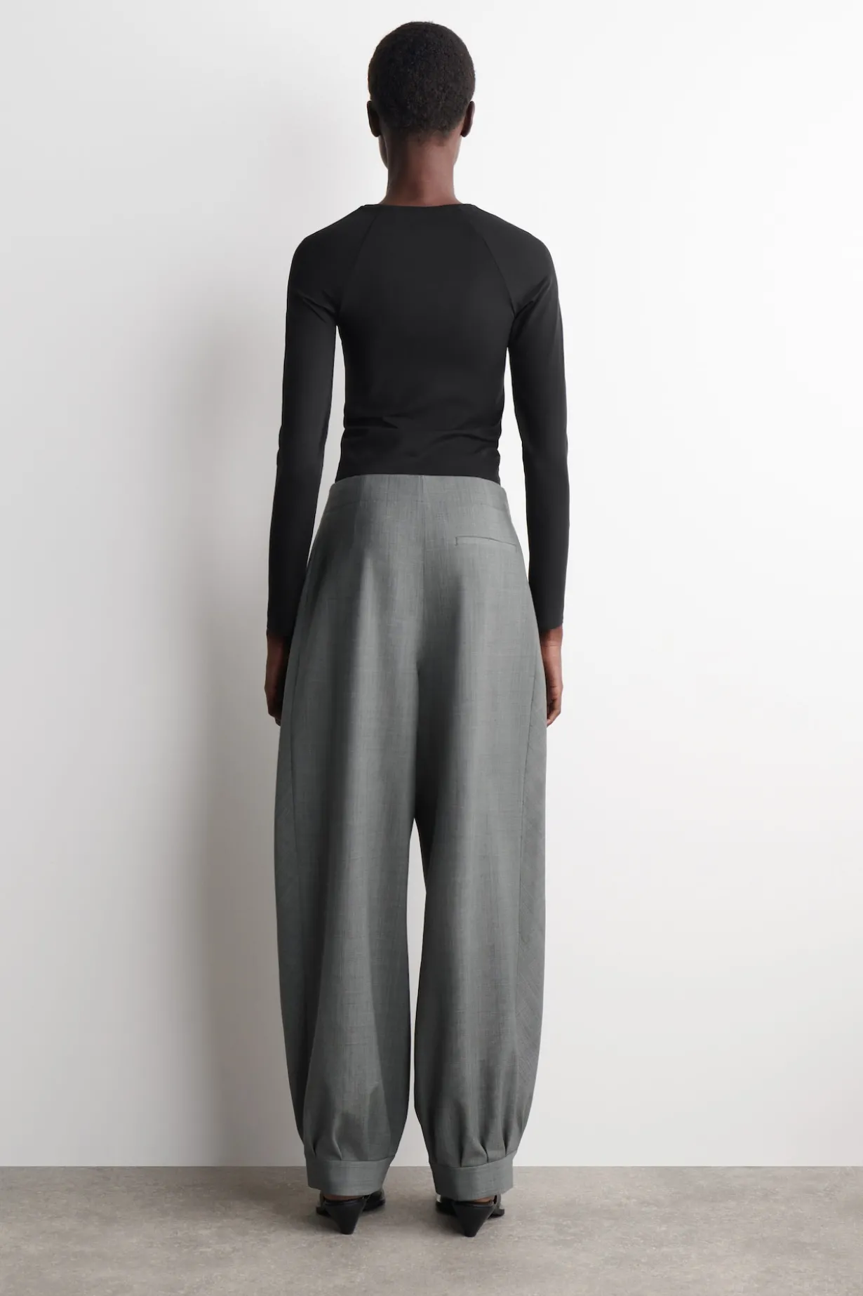 PLEATED WOOL-BLEND BALLOON-LEG PANTS