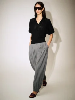 PLEATED WOOL-BLEND BALLOON-LEG PANTS