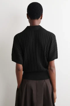 POINTELLE-KNIT COTTON POLO TOP