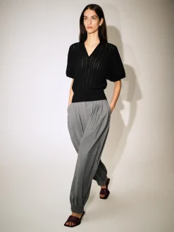 POINTELLE-KNIT COTTON POLO TOP