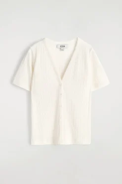 POINTELLE-KNIT SHORT-SLEVED CARDIGAN