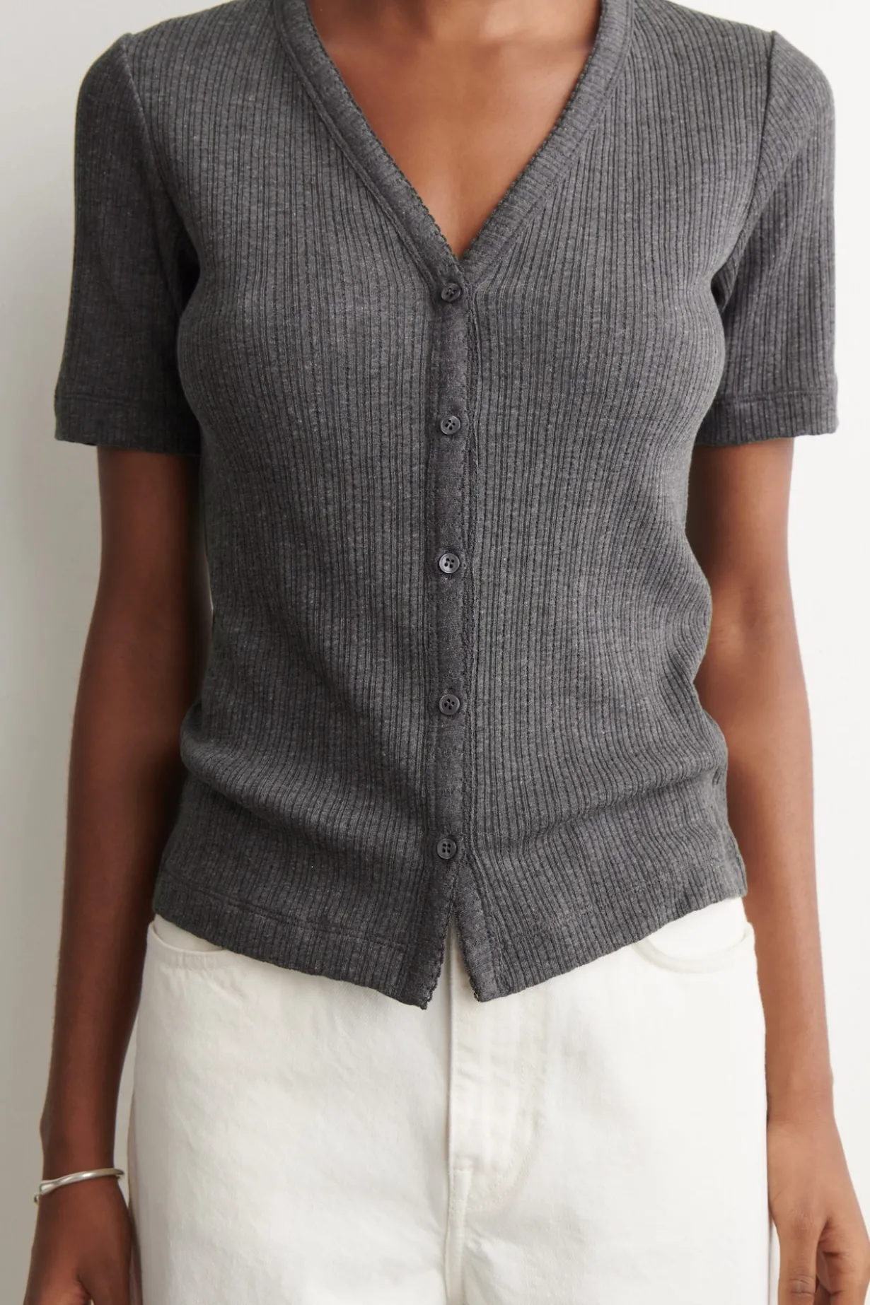 POINTELLE-KNIT SHORT-SLEVED CARDIGAN