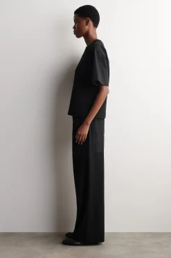 POPLIN-PANELED JERSEY T-SHIRT