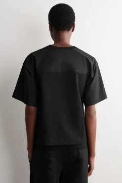 POPLIN-PANELED JERSEY T-SHIRT