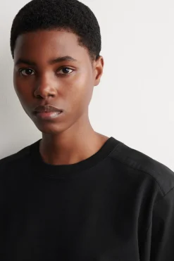 POPLIN-PANELED JERSEY T-SHIRT