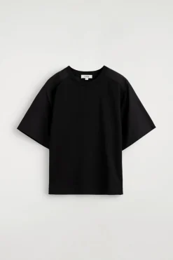 POPLIN-PANELED JERSEY T-SHIRT