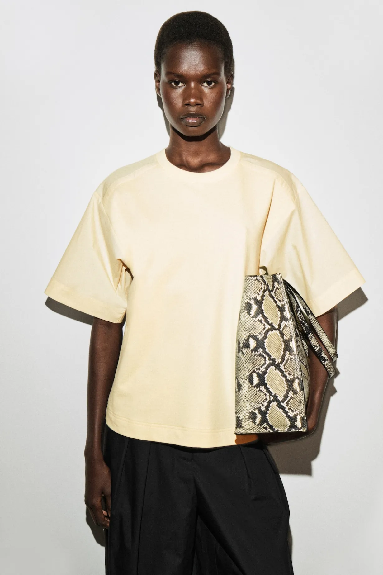 POPLIN-PANELED JERSEY T-SHIRT