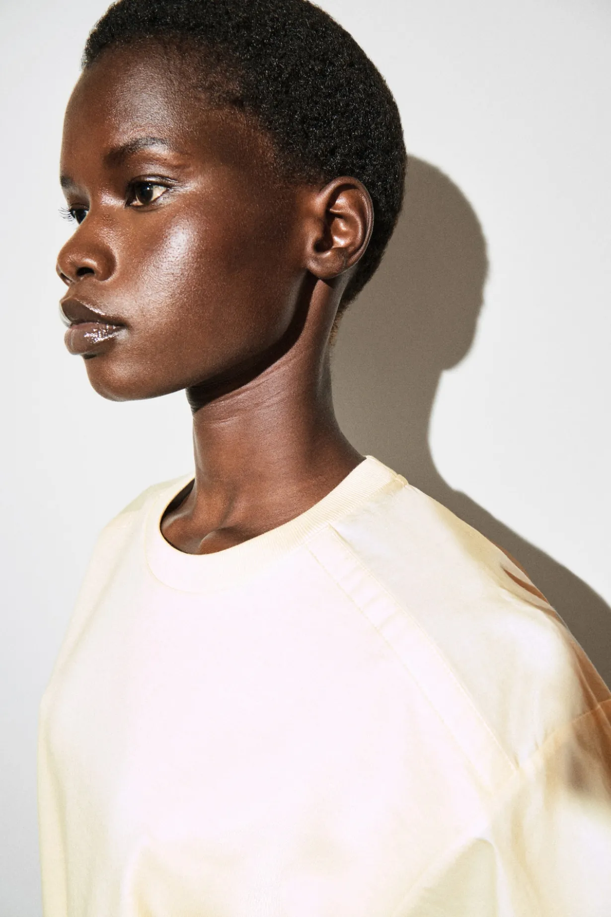 POPLIN-PANELED JERSEY T-SHIRT