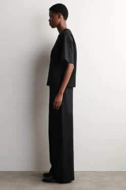 POPLIN-PANELLED JERSEY PANTS