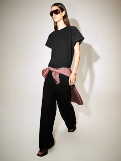 POPLIN-PANELLED JERSEY PANTS