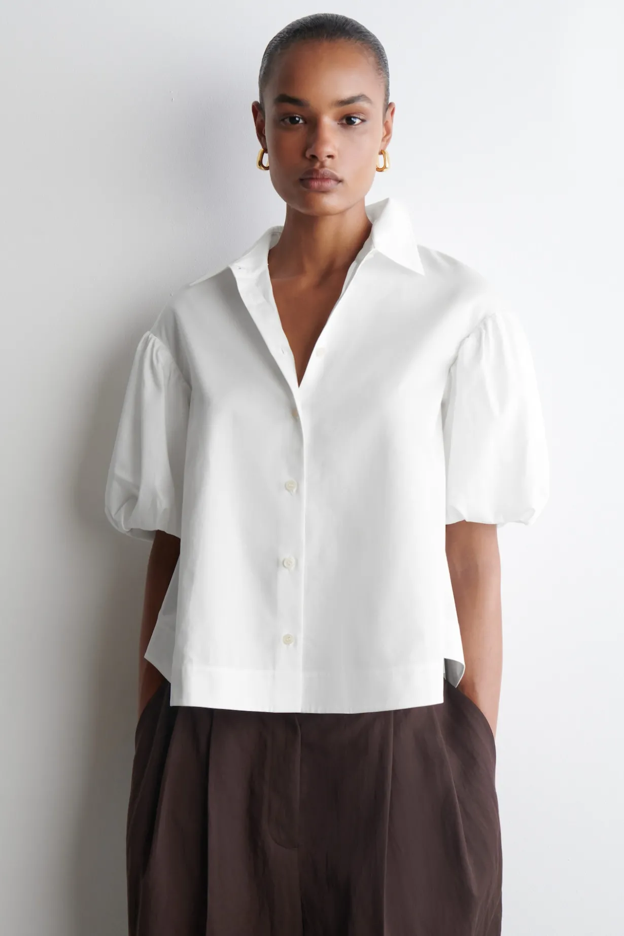 PUFF-SLEEVE COTTON SHIRT