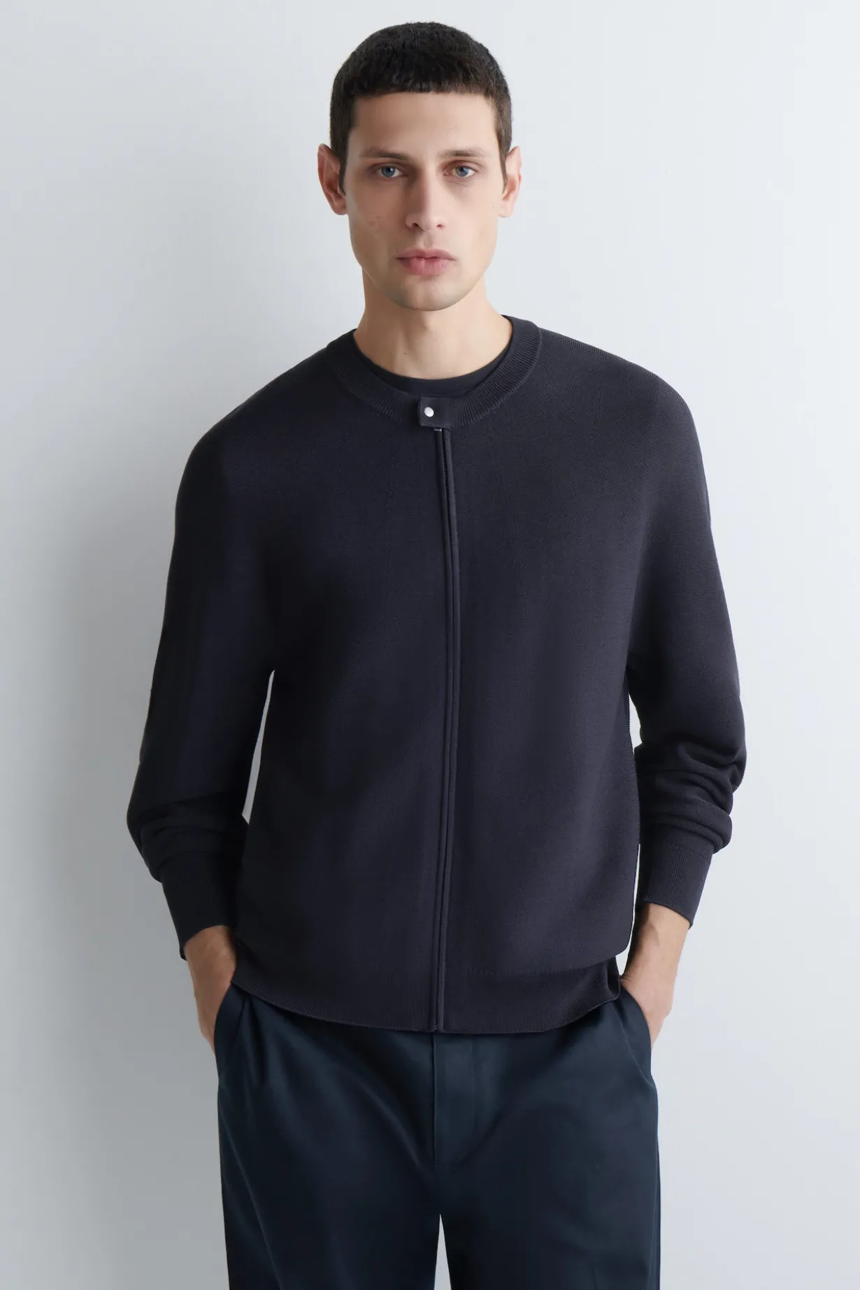 RACER-NECK KNITTED JACKET