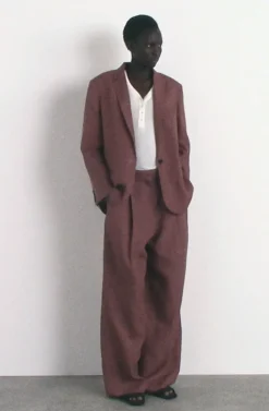 RELAXED LINEN-BLEND WIDE-LEG PANTS