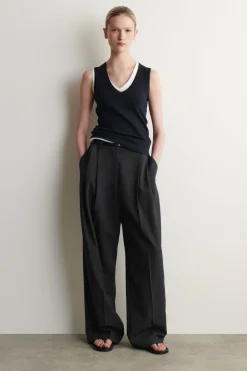 RELAXED TWILL WIDE-LEG PANTS